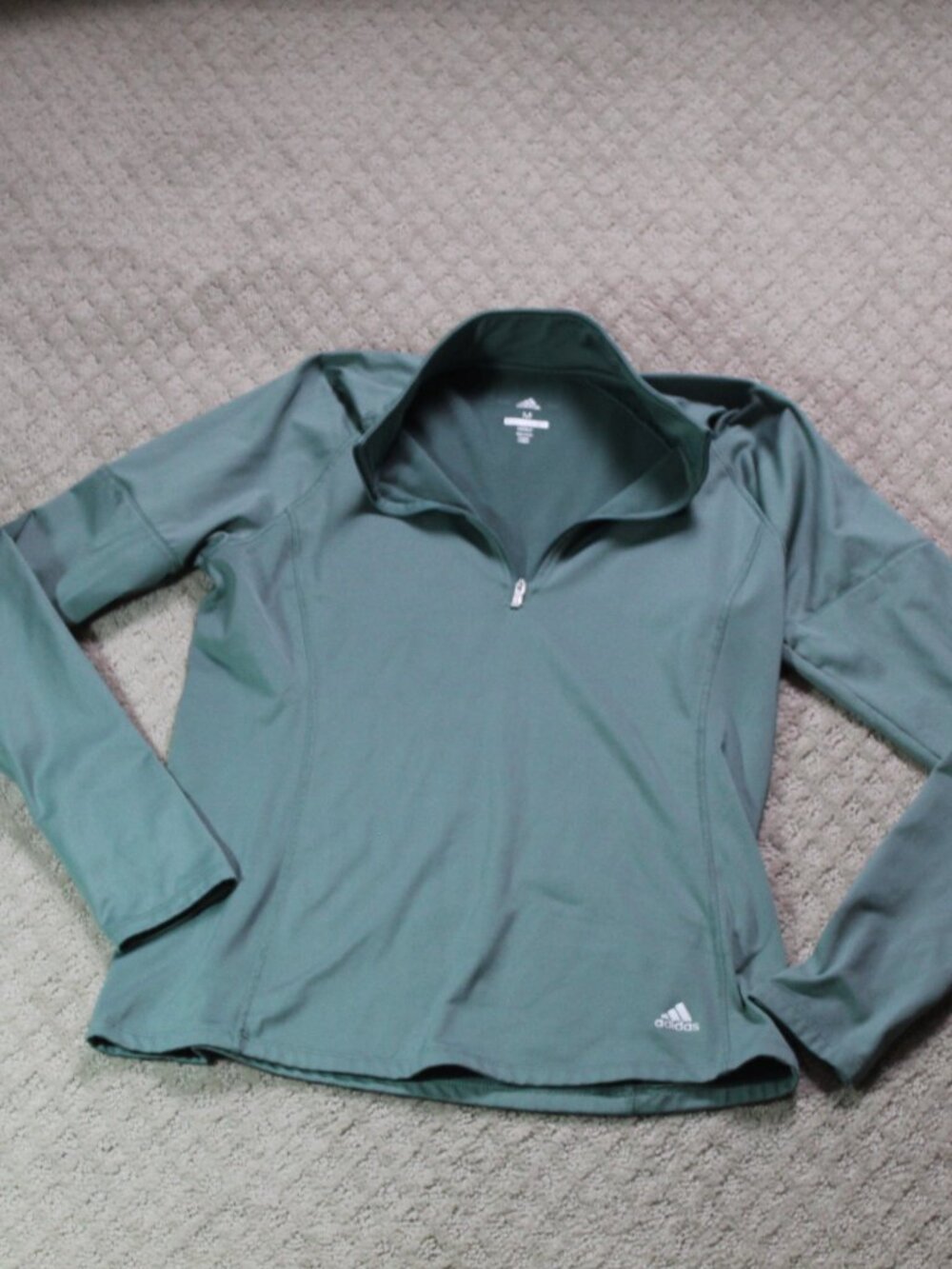Adidas Golf Size M Green 1/4 Zip Long Sleeve Golf Shirt